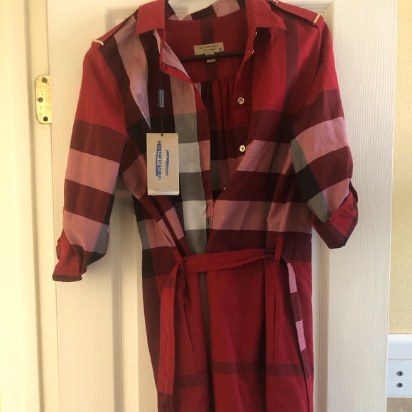 burberry dress red Cotton Polo Shirt Dress in Poppy red
